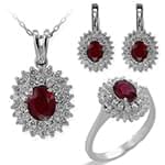 نیم ست آویز و گوشواره و انگشتر با نگین یاقوت قرمز و الماس تراش برلیان مدل: hsdf1278