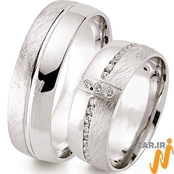 حلقه ست ازدواج با نگین الماس تراش برلیان و طلای سفید مدل: srd1303