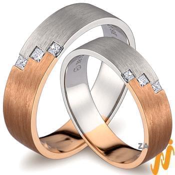 حلقه ست ازدواج جواهر با نگین الماس تراش پرنس مدل: srd1305