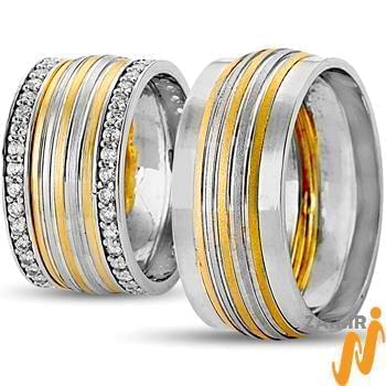 حلقه ست ازدواج جواهر با نگین الماس تراش برلیان مدل: srd1308