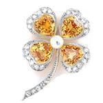 سنجاق سینه جواهر با نگین سیترین، مروارید و برلیان طرح گل مدل: bdfg1082