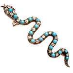سنجاق سینه جواهر با نگین فیروزه و الماس تراش برلیان طرح مار مدل: bdfg1087