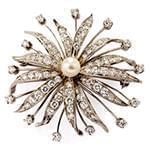 سنجاق سینه جواهر با نگین مروارید و الماس تراش برلیان طرح گل مدل: bdfg1092