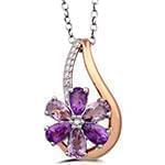 آویز طلا و جواهر با نگین آمتیس و الماس تراش برلیان طرح فلاور مدل: npdf1260