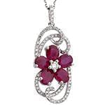 آویز طلا و جواهر با نگین یاقوت قرمز و الماس تراش برلیان طرح گل مدل: npdf1270