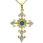 آویز طلا و جواهر با نگین فیروزه و الماس تراش برلیان طرح صلیب مدل: npdf1271