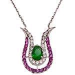 آویز طلا و جواهر با نگین زمرد، یاقوت قرمز و الماس تراش برلیان طرح لاله مدل: npdf1276