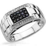 انگشتر رولکسی طلای مردانه با نگین الماس تراش برلیان سیاه و سفید: مدل rgm1418