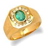 انگشتر طلای زرد مردانه با نگین الماس تراش برلیان و زمرد: مدل rgm1425