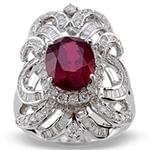 انگشتر جواهر زنانه یاقوت قرمز و الماس تراش برلیان و باگت: مدل rgf1399