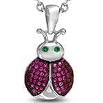 آویز بچه گانه جواهر با نگین تورمالین و زمرد طرح کفشدوزک مدل: pgb2037