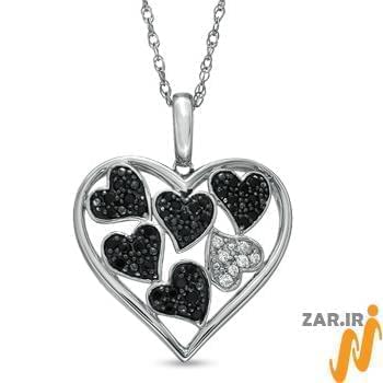 مدل آویز الماس تراش برلیان سیاه و سفید با طلای سفید طرح قلب 