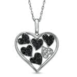 آویز الماس تراش برلیان سیاه و سفید با طلای سفید طرح قلب مدل: pdb2129