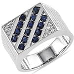 انگشتر طلای مردانه با نگین الماس تراش برلیان و یاقوت کبود : مدل rgm1445