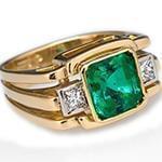 انگشتر طلای مردانه با نگین الماس تراش پرنس و زمرد : مدل rgm1447