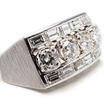 انگشتر طلای مردانه با نگین الماس تراش برلیان و باگت : مدل rgm1448