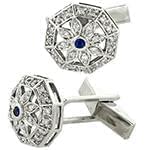 دکمه سردست جواهر با نگین الماس تراش برلیان و یاقوت کبود مدل: cdm1098