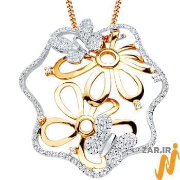 آویز الماس تراش برلیان با طلای رزگلد و سفید طرح پروانه و گل مدل: pdb2143