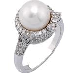 انگشتر زنانه جواهر با نگین مروارید و الماس تراش برلیان: مدل rgf1403 