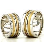 حلقه ست طلای ازدواج با نگین الماس تراش برلیان مدل: srd1346