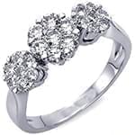 حلقه طلا سفید با نگین برلیان طرح گل (flower) مدل: eng2002