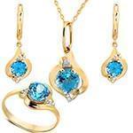 نیم ست آویز، گوشواره و انگشتر با نگین توپاز و الماس تراش برلیان مدل: hsdf1342