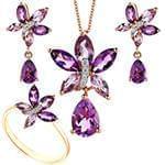 نیم ست آویز، گوشواره و انگشتر با نگین آمتیس و الماس تراش برلیان مدل: hsdf1344