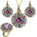 نیم ست آویز، گوشواره و انگشتر با نگین توپاز، آمتیس و برلیان مدل: hsdf1349