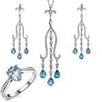 نیم ست آویز، گوشواره و انگشتر با نگین توپاز و الماس تراش برلیان مدل: hsdf1350