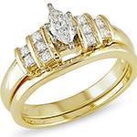 حلقه و پشت حلقه طلای زنانه با نگین تخمه الماس مارکیز و برلیان دیواره مدل: RDF1087