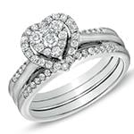 حلقه و پشت حلقه طلای زنانه با نگین الماس تراش برلیان قاب قلب مدل: RDF1090