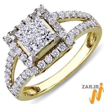 حلقه طلای زنانه با نگین تخمه الماس پرنس و برلیان دیواره مدل: RDF1092