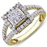 حلقه طلای زنانه با نگین تخمه الماس پرنس و برلیان دیواره مدل: RDF1092