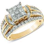 حلقه طلای زنانه با نگین تخمه الماس پرنس و برلیان و باگت دیواره مدل: RDF1093