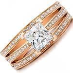 حلقه طلای زنانه با نگین تخمه الماس پرنس و برلیان دیواره مدل: RDF1094