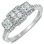 حلقه طلای سفید زنانه با نگین تخمه الماس پرنس و برلیان دیواره مدل: RDF1095