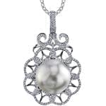 آویز طلا و جواهر با نگین مروارید و الماس تراش برلیان مدل: npdf13001