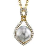 آویز طلا و جواهر با نگین مروارید و الماس تراش برلیان مدل: npdf13007