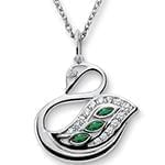 آویز بچه گانه جواهر با نگین الماس تراش برلیان و زمرد طرح قو مدل: pgb2053