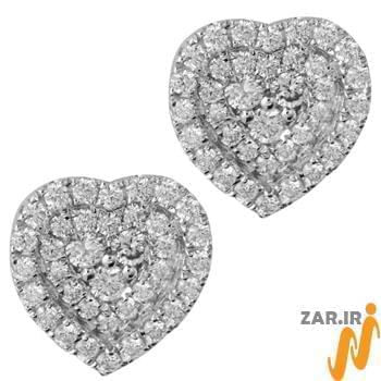 گوشواره میخی طلا و جواهر با نگین الماس تراش برلیان طرح قلب مدل: ebf2102
