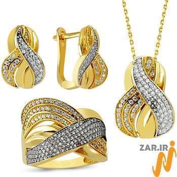 نیم ست جواهر انگشتر، گوشواره و آویز الماس تراش برلیان: مدل hdset2070