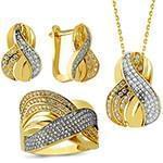 نیم ست جواهر انگشتر، گوشواره و آویز الماس تراش برلیان: مدل hdset2070