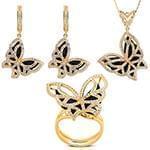 نیم ست جواهر الماس تراش برلیان سیاه و سفید طرح پروانه: مدل hdset2071