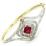 دستبند النگویی جواهر با نگین یاقوت قرمز و الماس تراش برلیان و باگت مدل: bng1057