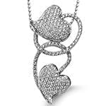 آویز طلای سفید با نگین الماس تراش برلیان طرح دو قلب: مدل pdb2174