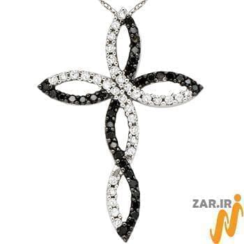 آویز الماس تراش برلیان سیاه و سفید با طلای سفید طرح صلیب مدل: pdb2007
