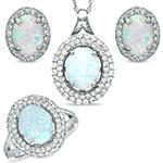 نیم ست آویز، گوشواره و انگشتر با نگین اپال و الماس تراش برلیان مدل: hsdf1356