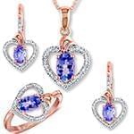 نیم ست آویز، گوشواره و انگشتر با نگین تانزانیت و الماس تراش برلیان طرح قلب مدل: hsdf1358