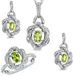 نیم ست آویز، گوشواره و انگشتر با نگین زبرجد و الماس تراش برلیان طرح گل مدل: hsdf1359