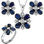 نیم ست طلا با نگین یاقوت کبود و الماس تراش برلیان طرح گل مدل: hsdf1360